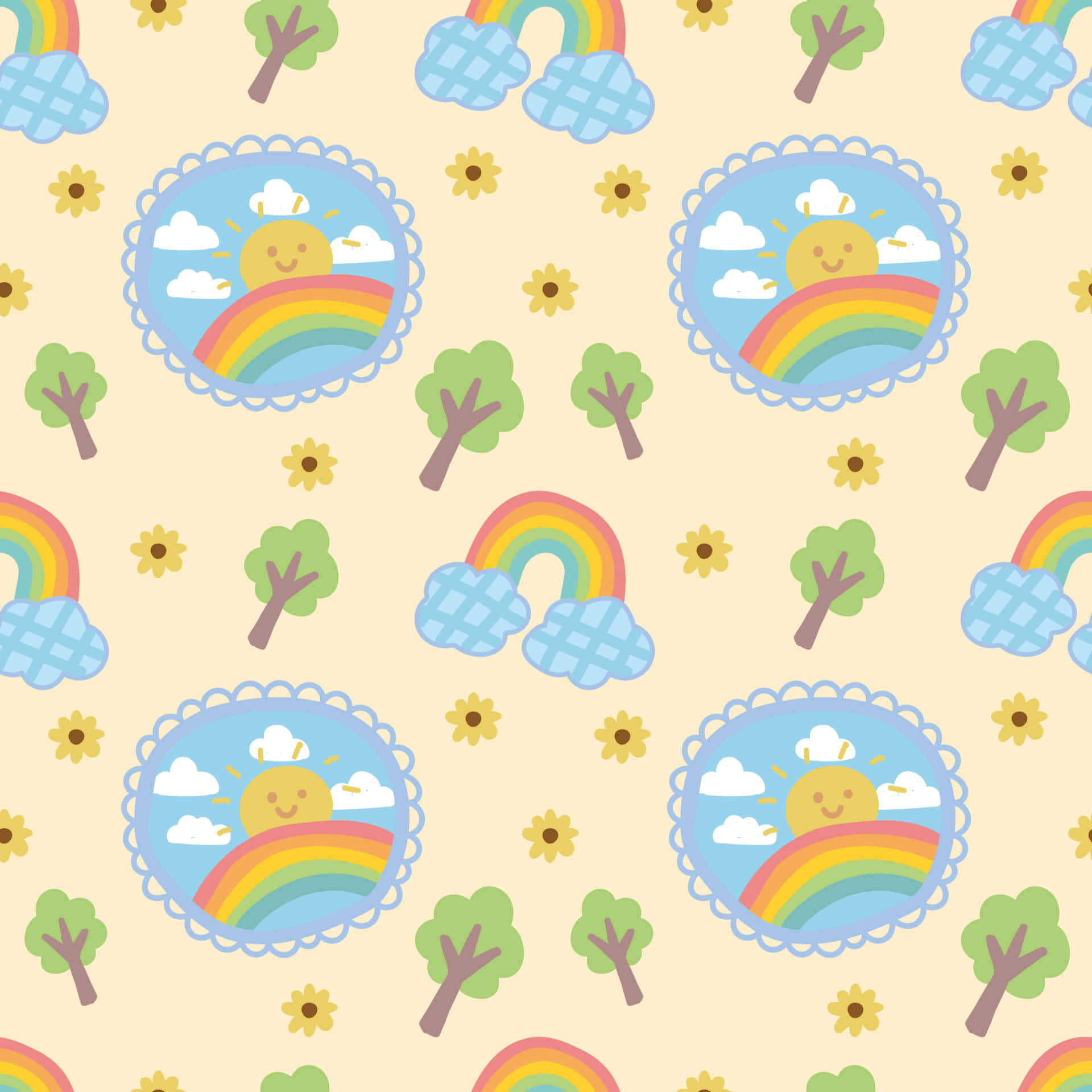 太陽と虹のかわいいもの 壁紙
