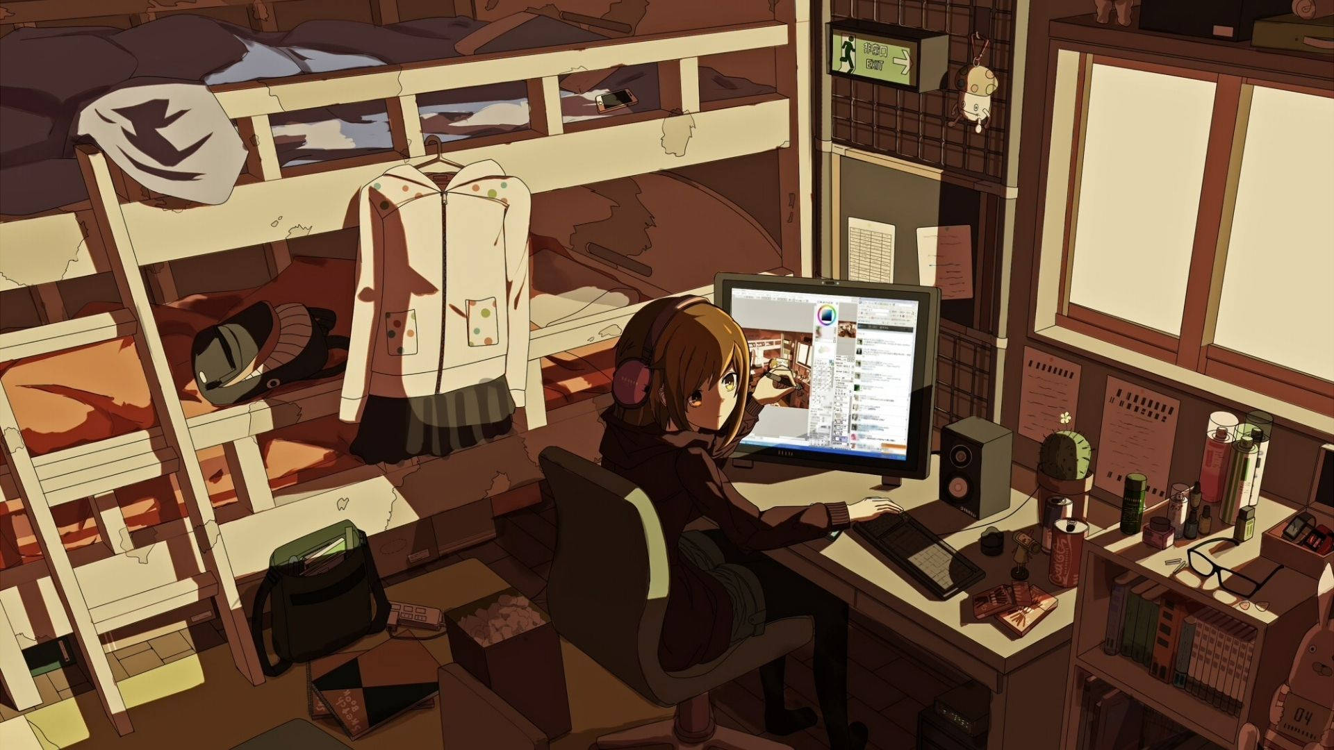 女子高生のアニメ部屋 壁紙