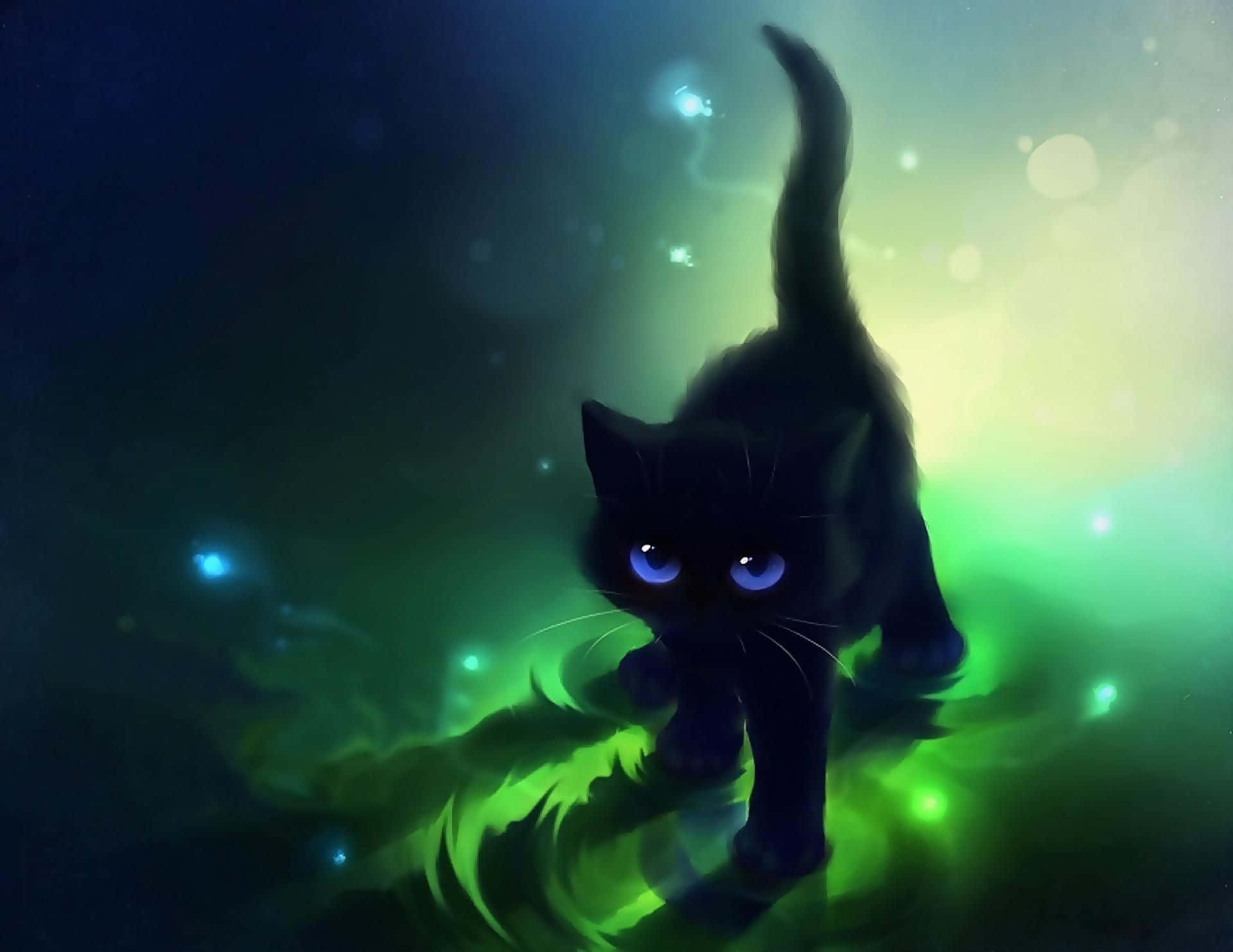 好奇心旺盛なアニメの猫が空中に飛び跳ねる 壁紙
