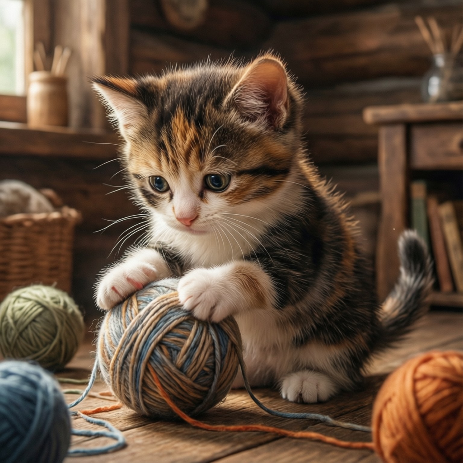 子猫と毛糸 壁紙