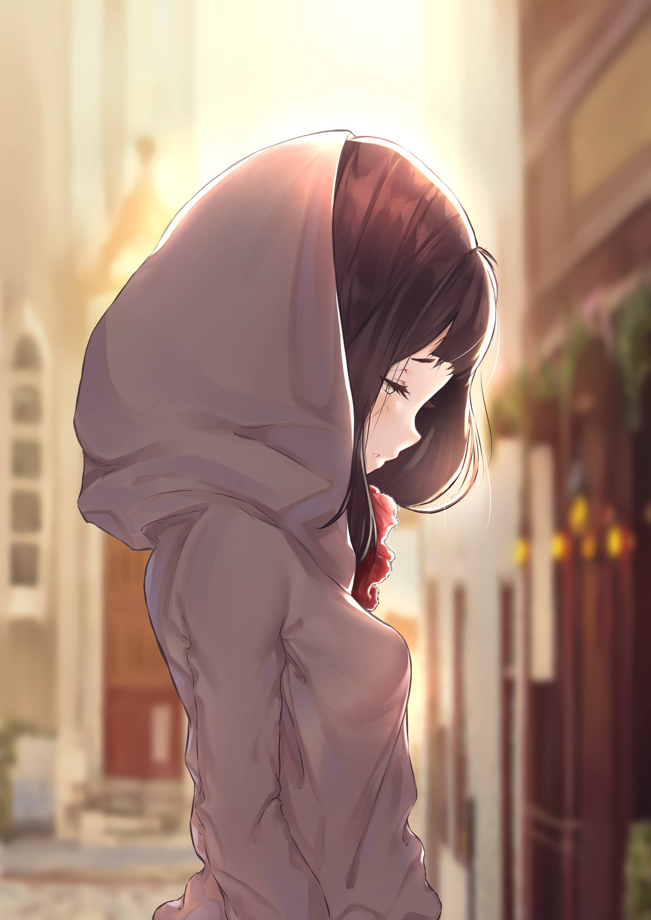 孤独なアニメ少女のパーカー 壁紙