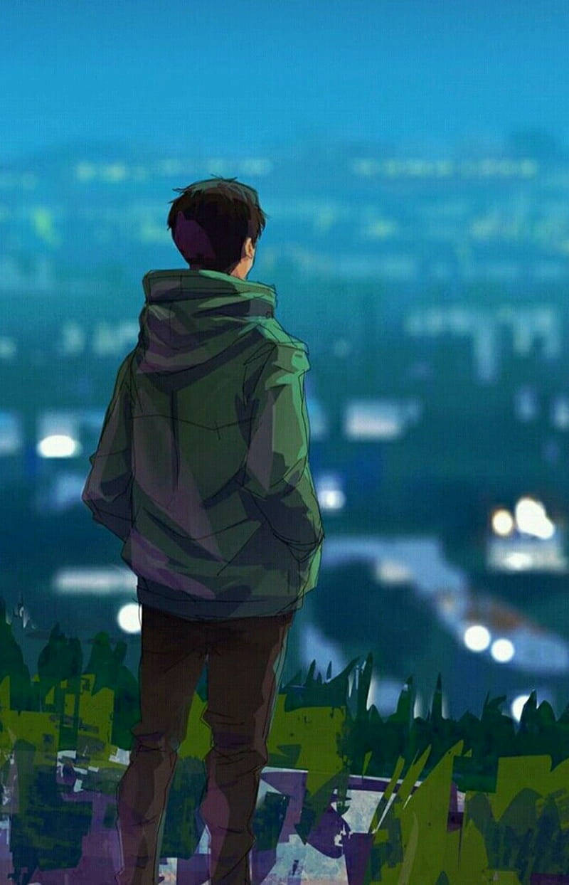 孤独な少年 アニメ アーミーグリーンのジャケット 壁紙