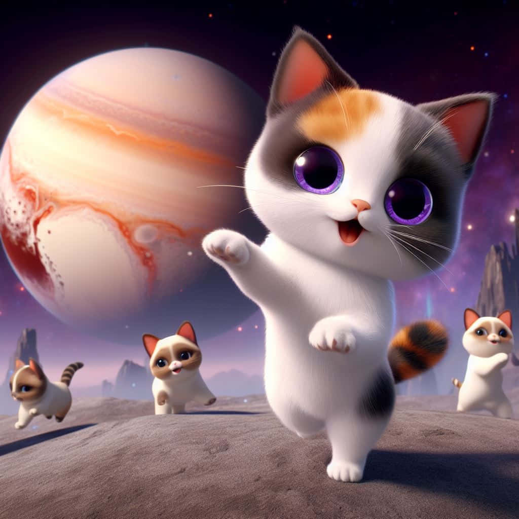 宇宙で踊る猫たち 壁紙