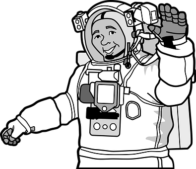 宇宙飛行士のキャラクターが手を振るイラスト 壁紙
