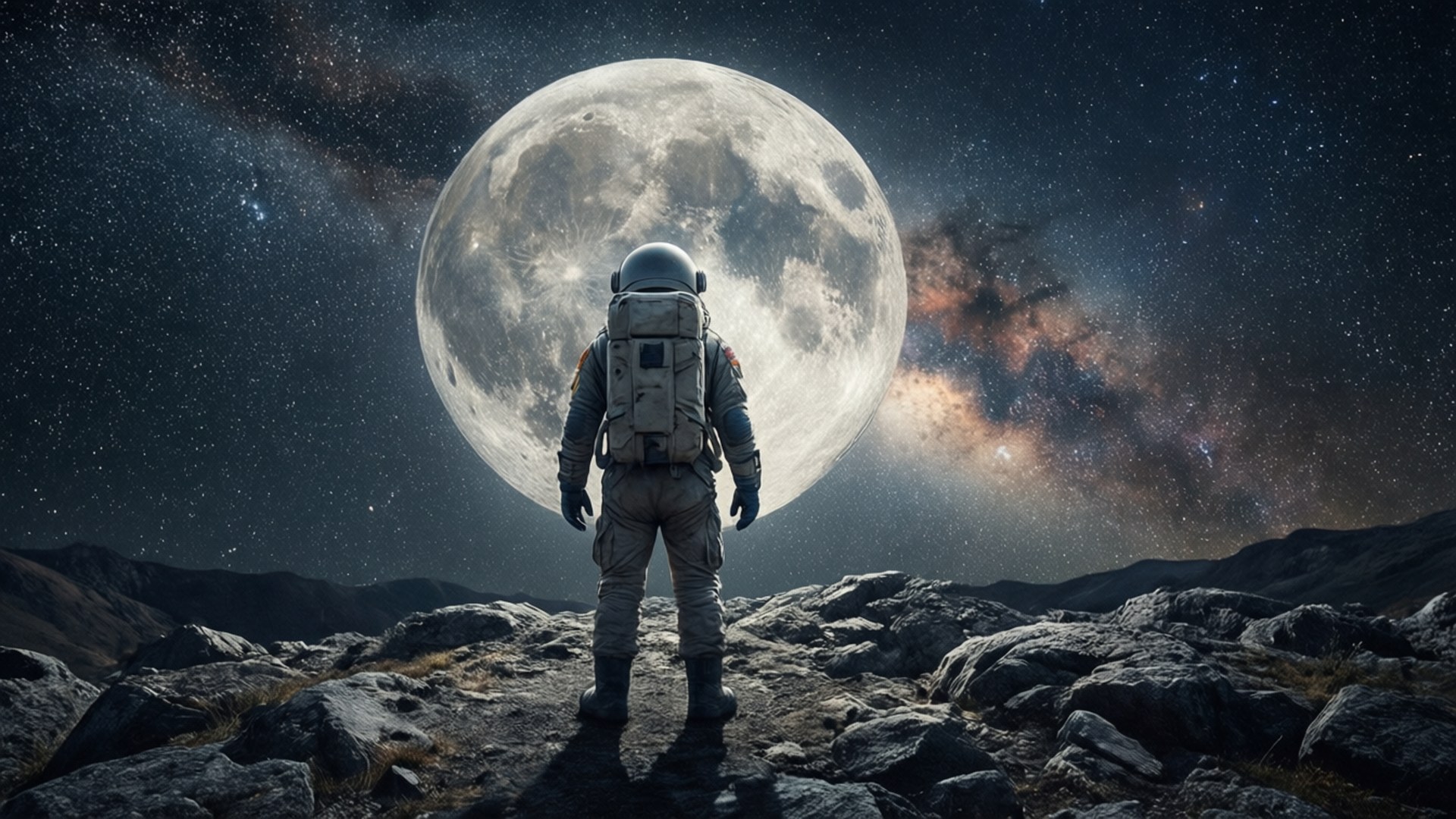 宇宙飛行士の月見つめる 壁紙