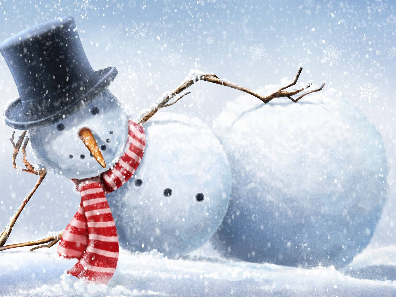 寝そべる雪だるま 楽しいクリスマス 壁紙