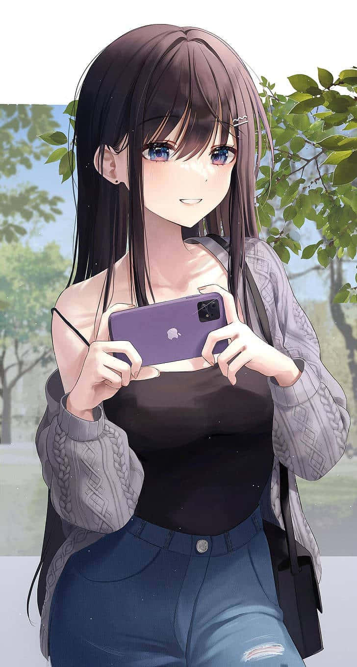 小さなアニメの少女が世界に挨拶 壁紙