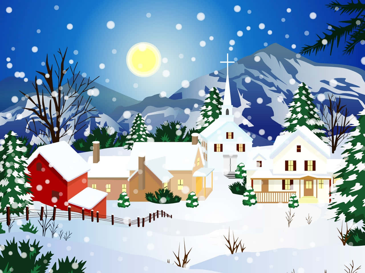 小さな町の雪のクリスマス背景 壁紙