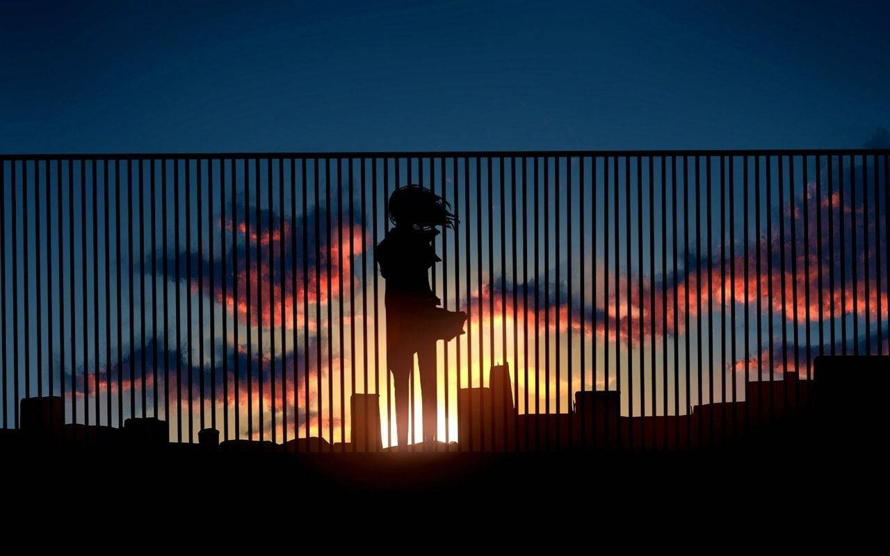 少女 立ち姿 アニメ 美的 夕日