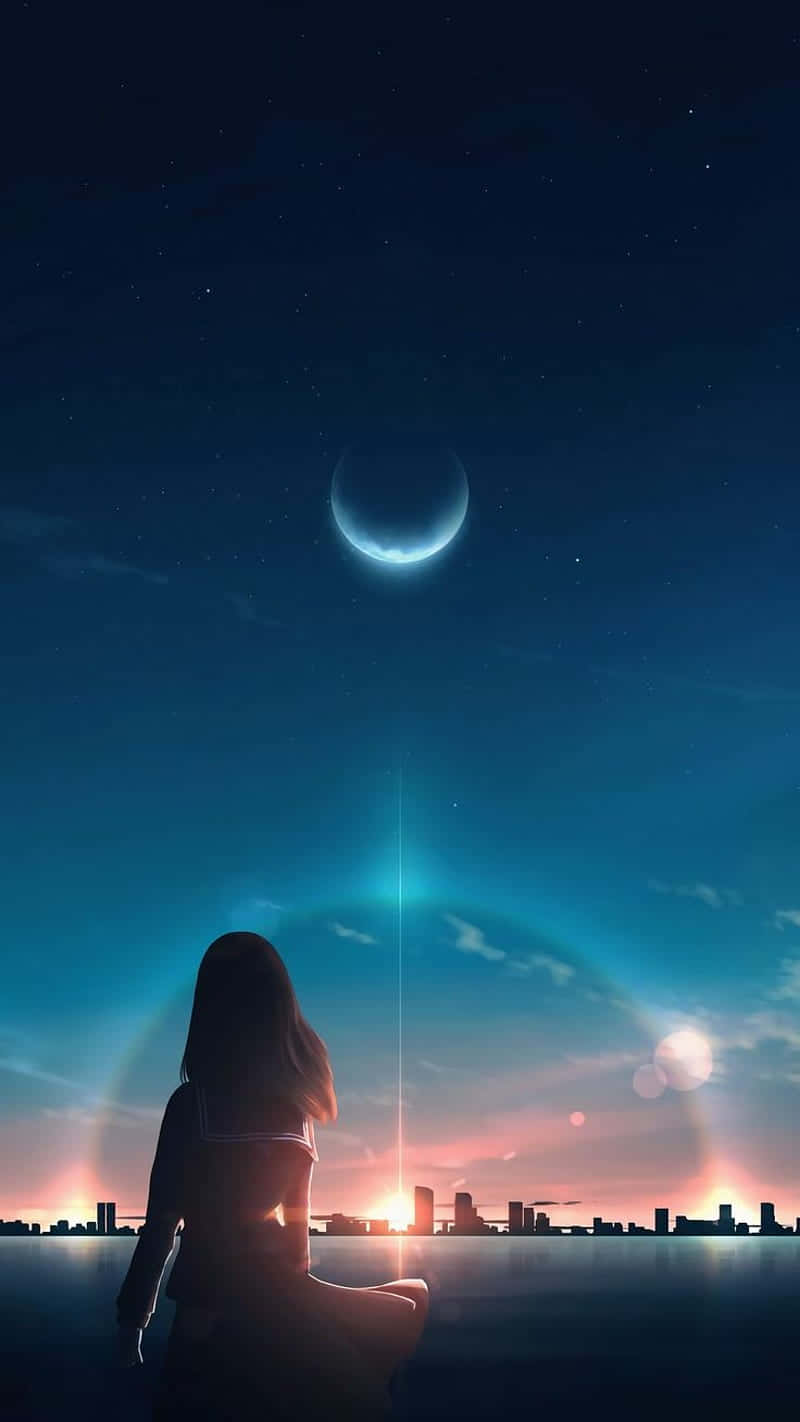 少女が見る夜のアニメの夜明け 壁紙