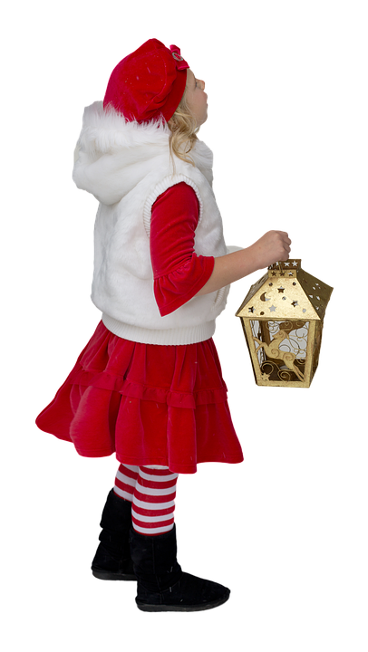 少女とクリスマスのランタン 壁紙