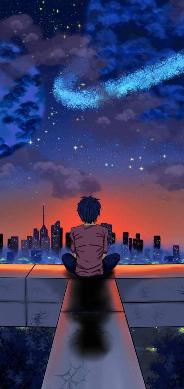 屋上で一人の少年アニメ 壁紙
