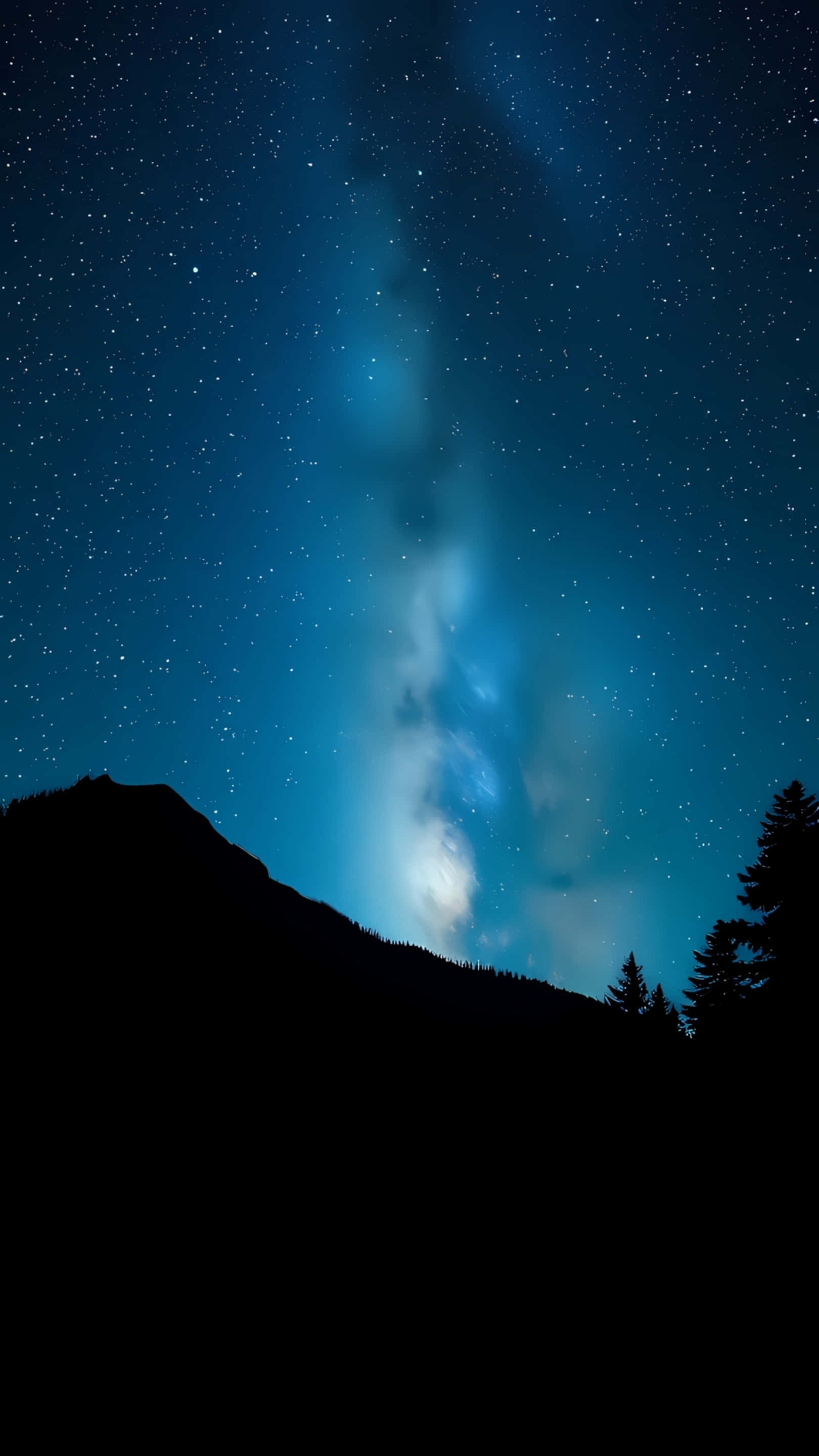 山のシルエットの上の星空の夜空 壁紙