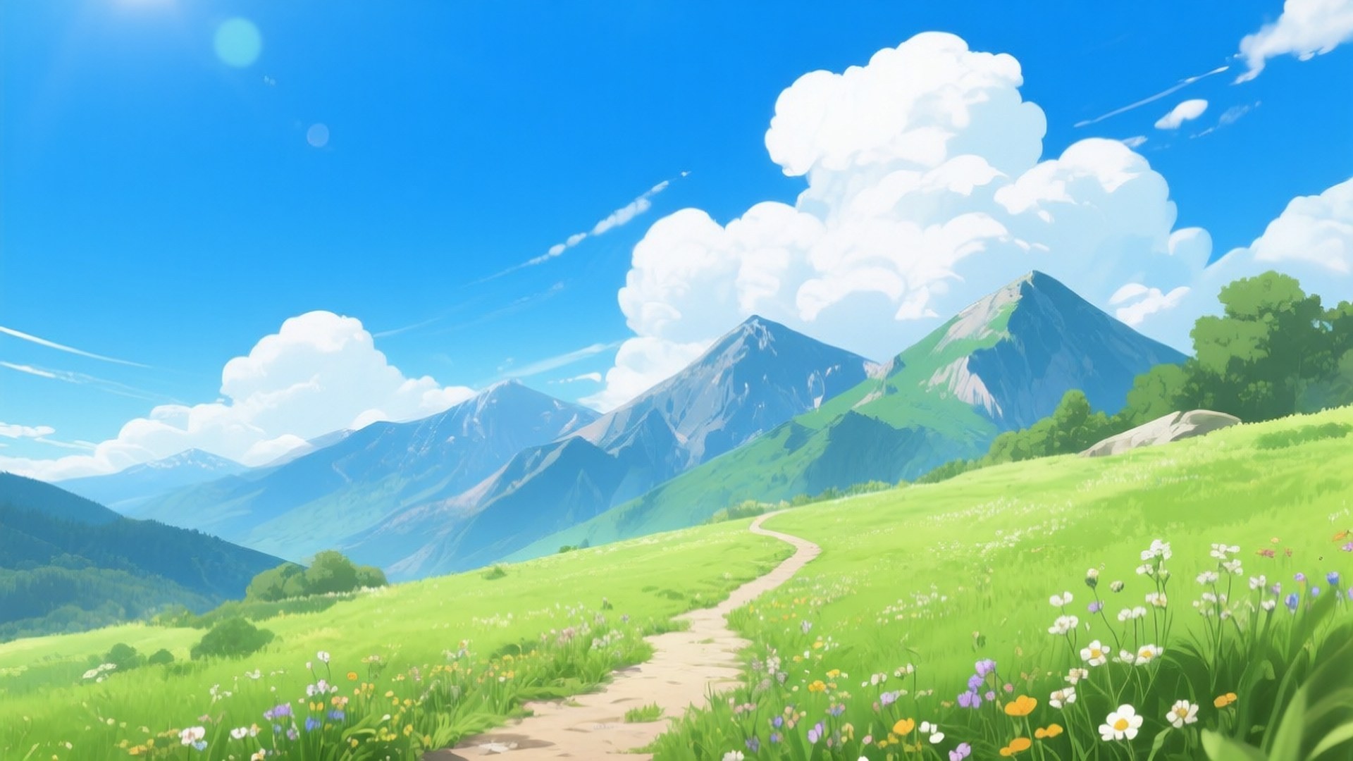 山の草原の小道 壁紙