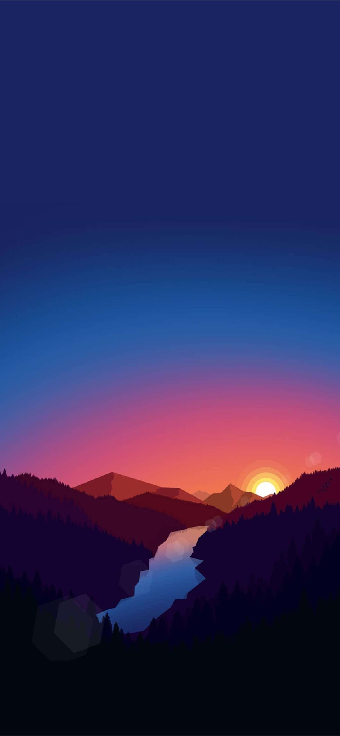 山の風景に沈む夕日 壁紙