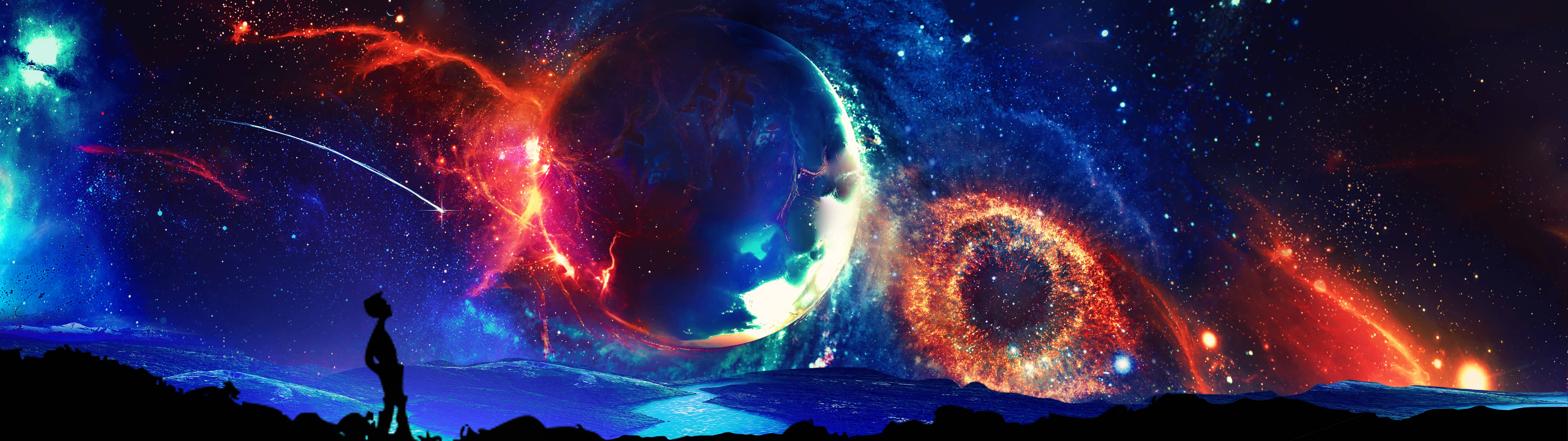 巨大惑星の上の男 壁紙