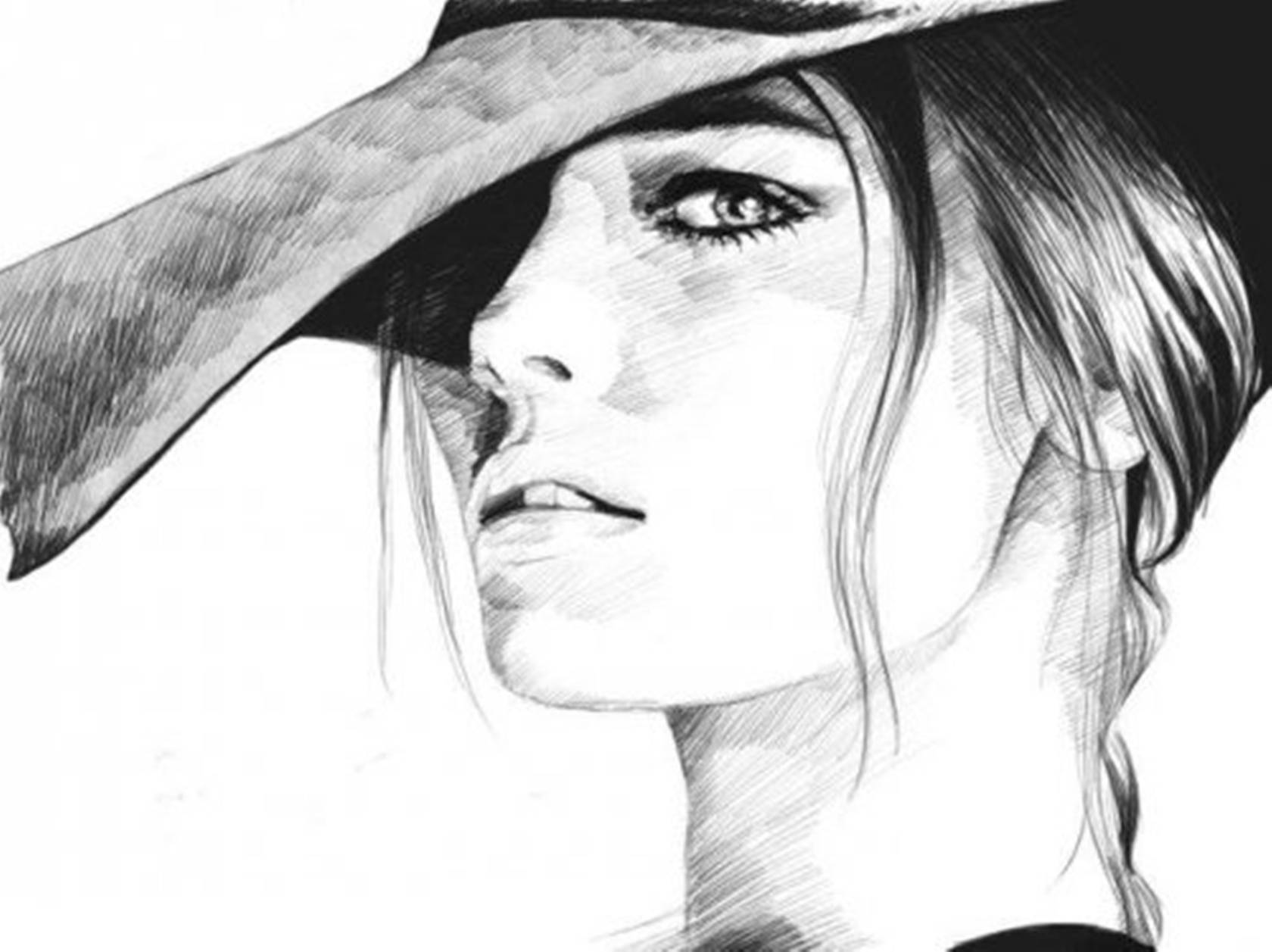 帽子をかぶったクールな女性の描画 壁紙
