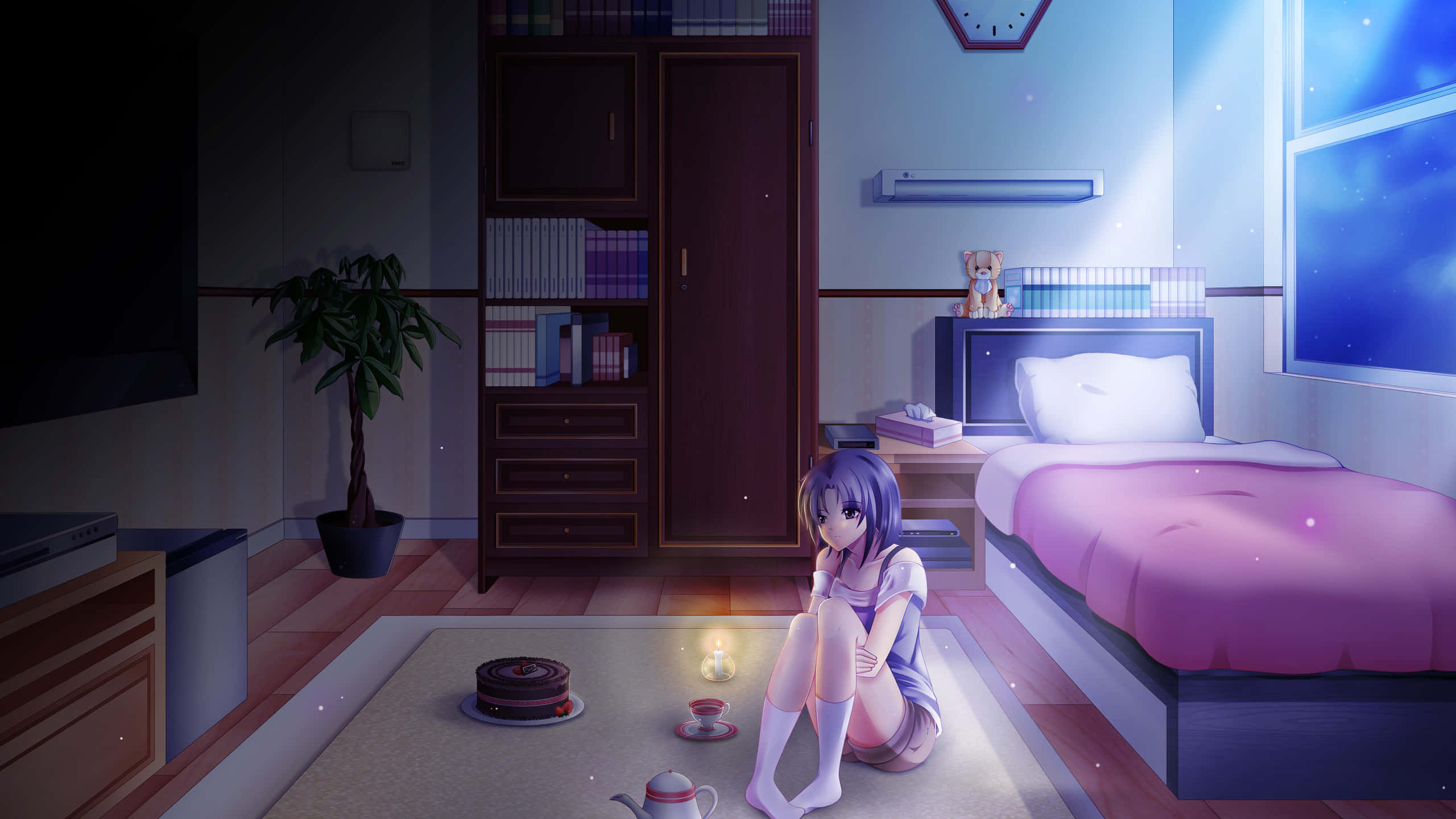 床に座る少女 壁紙
