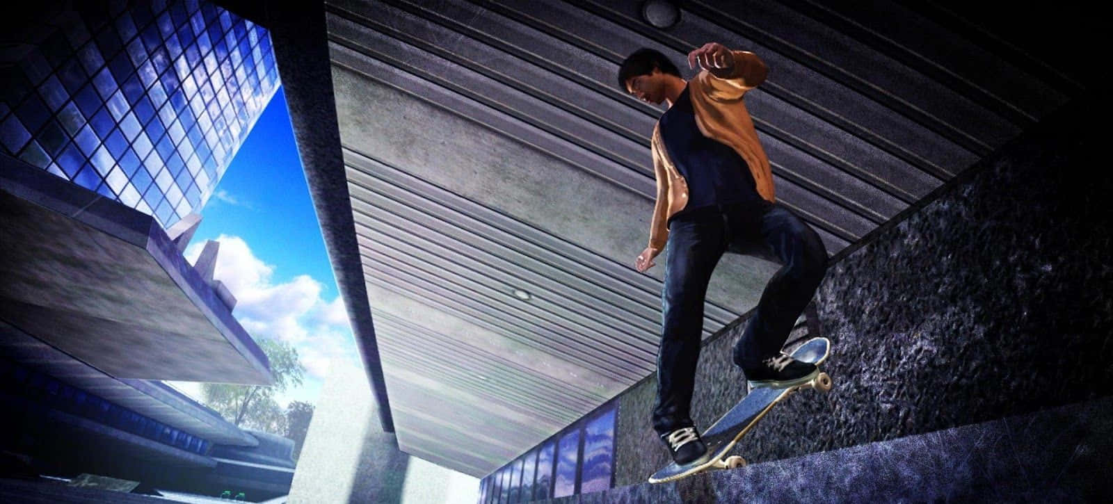 「彼はただの普通のスケーター、ランプに挑む準備万端！」 壁紙