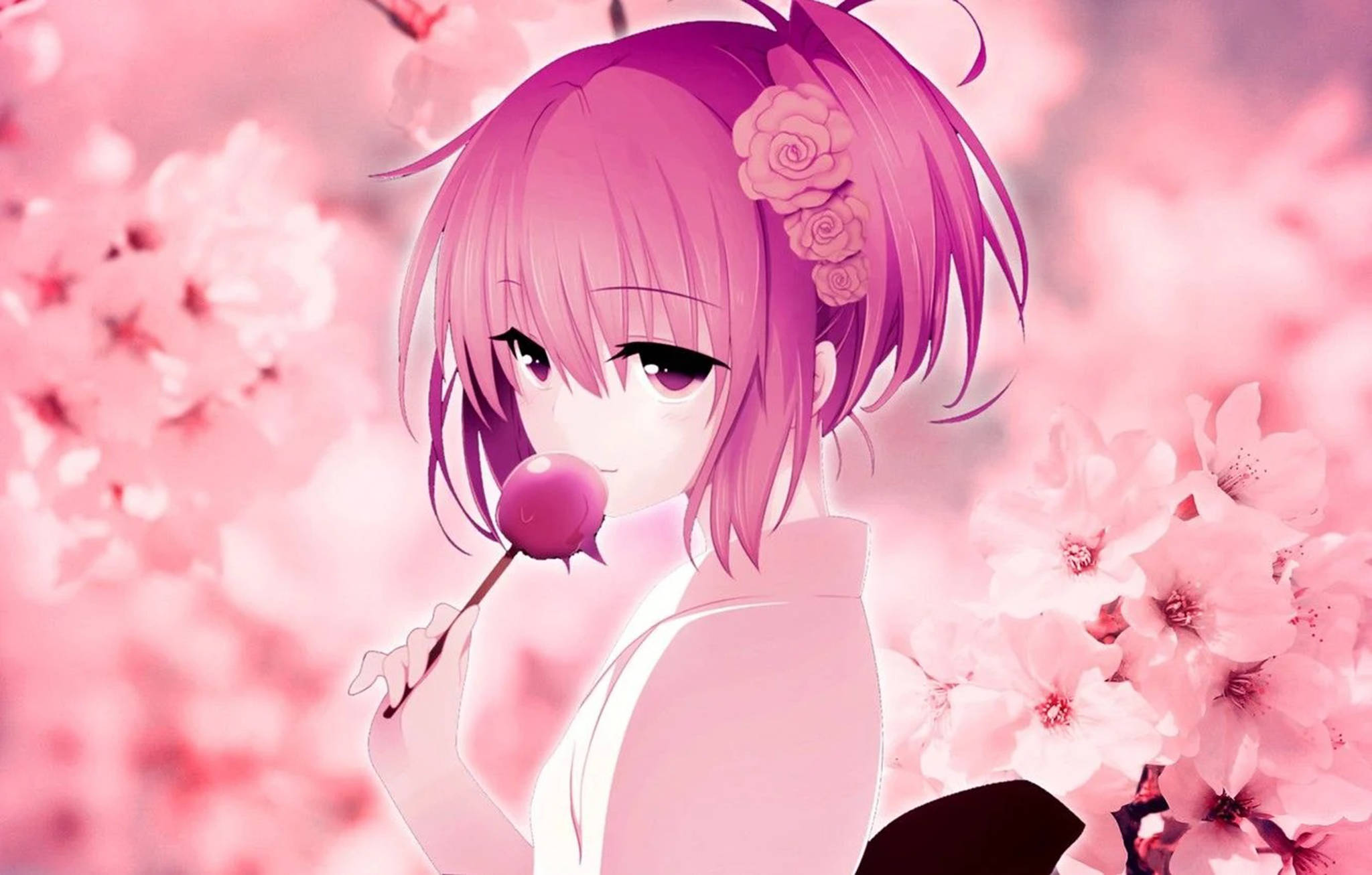 微かな喜びの色彩：Momo Beliaと共に魅惑のピンクアニメ美学を探求 壁紙