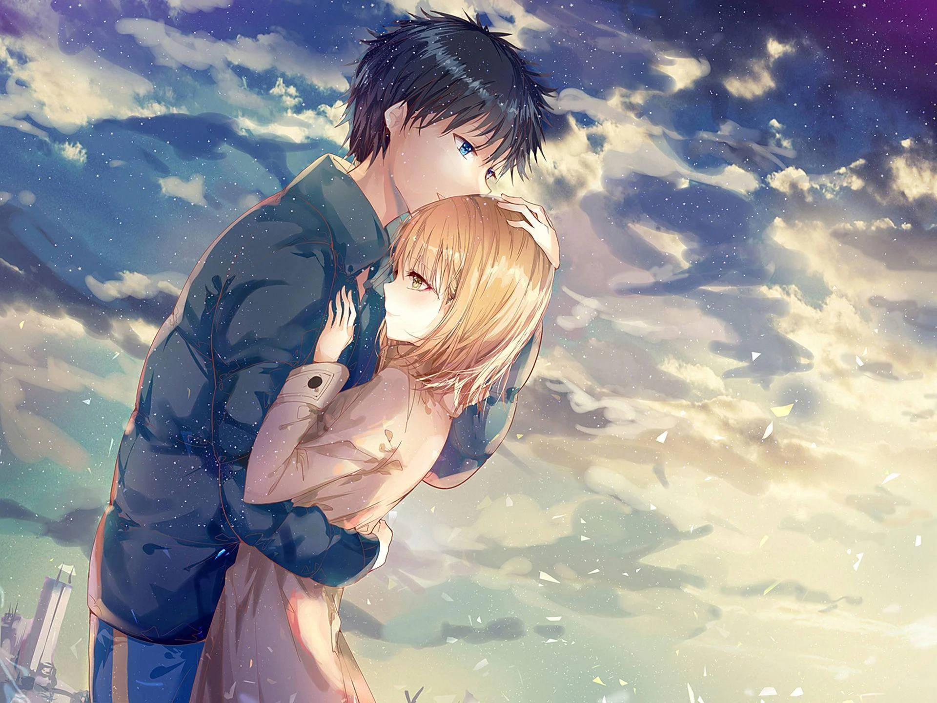 恋人たちのアニメハグ 壁紙
