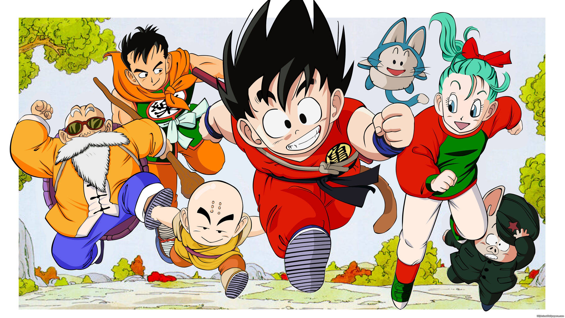 若き孫悟空と他のドラゴンボールZキャラクターがナメック星で走る。 — ドラゴンボール 壁紙