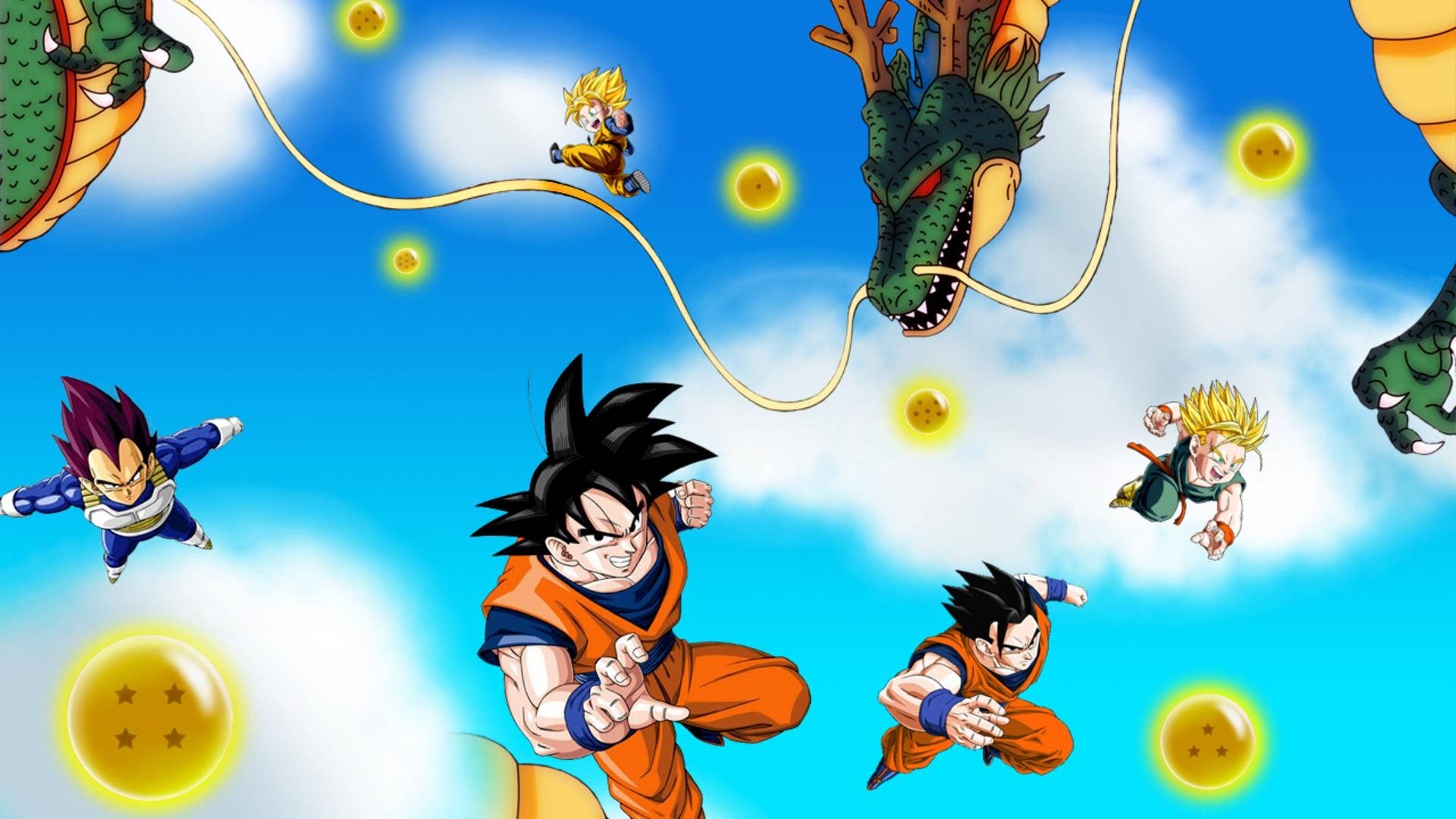 ドラゴンボールZ 超ブロリー 孫悟空とベジータ、ドラゴンボールと共に浮かぶ緑の神龍。