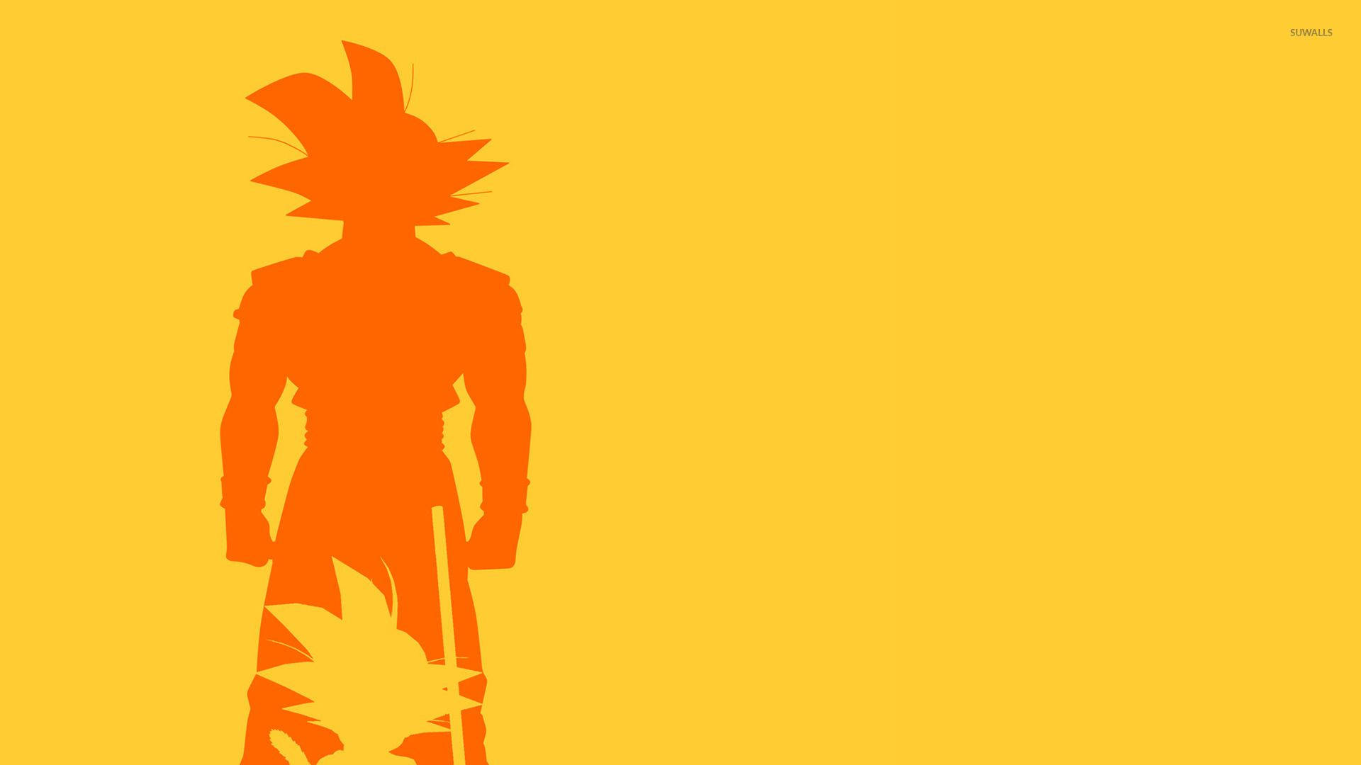 ドラゴンボールZ 超ブロリー 孫悟空と悟飯の影がオレンジと黄色のミニマルな背景に。