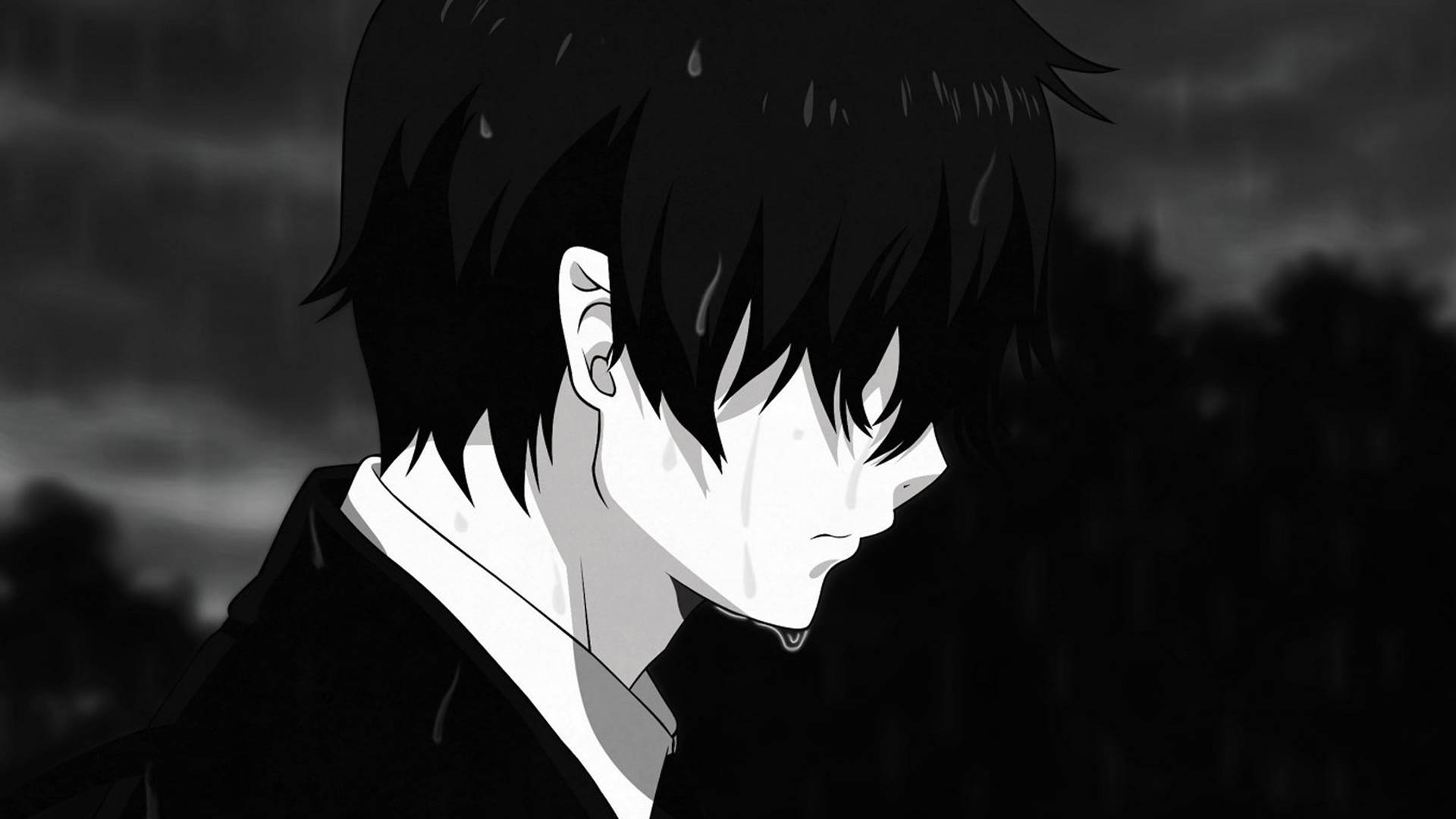 悲しいアニメ 4K 雨の中で泣く男 壁紙