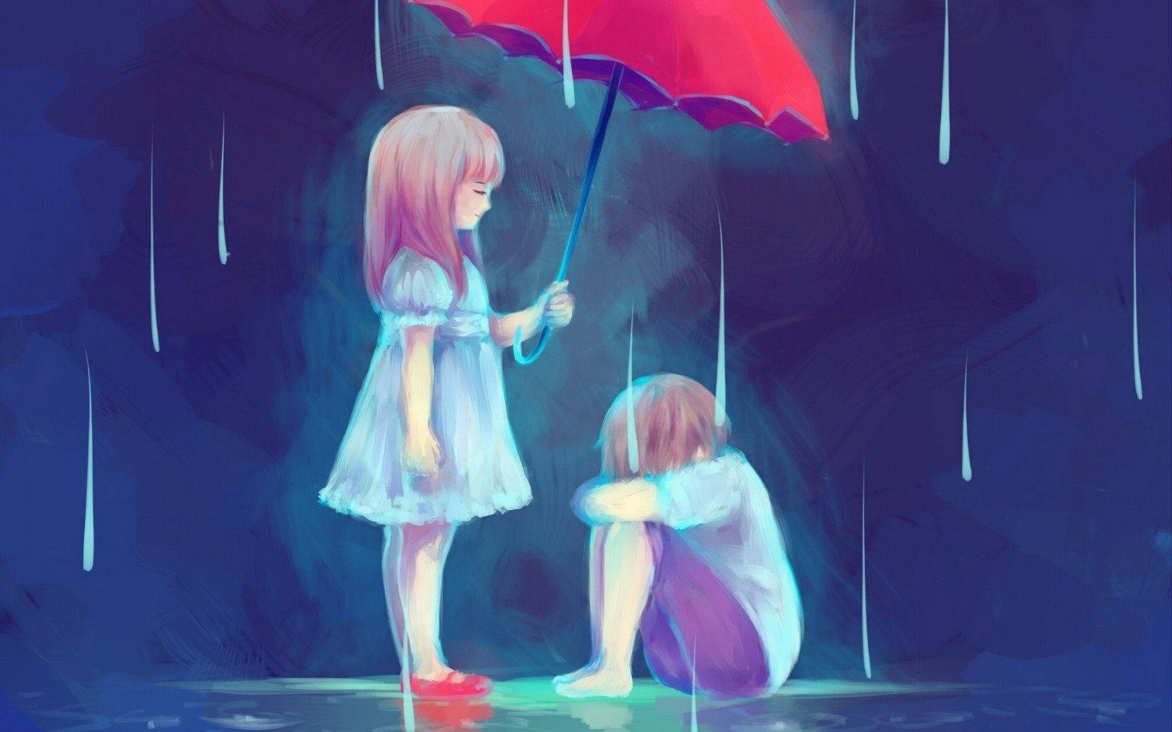悲しげなアニメカップルの美学 壁紙