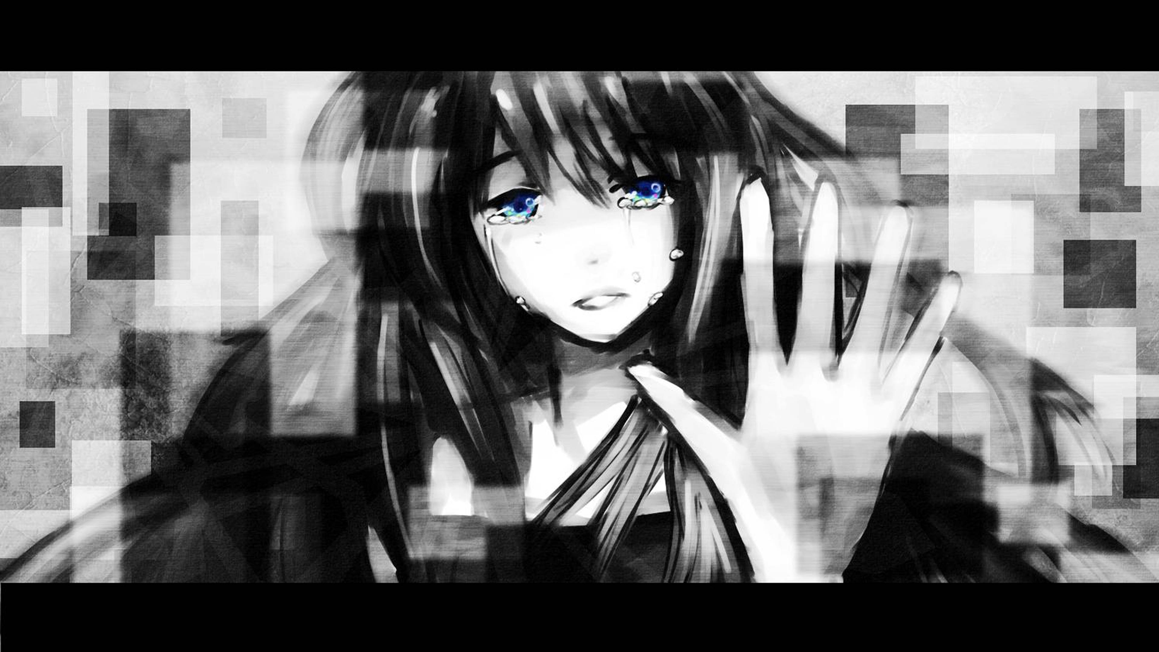 悲しげなアニメ少女が泣きながら手を差し伸べる4K壁紙 壁紙