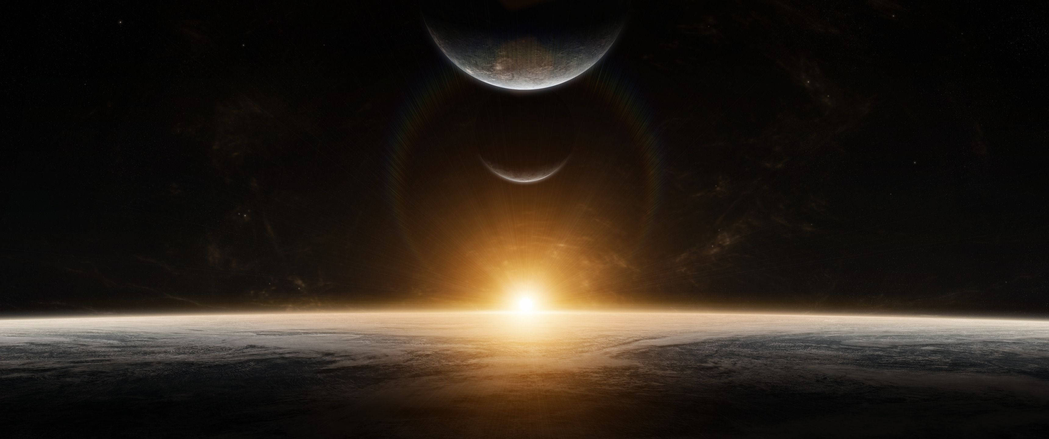 惑星を照らす宇宙の日の出 壁紙