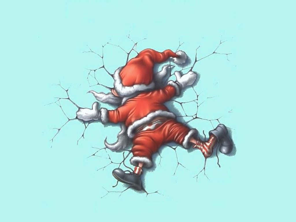 愉快なサンタクロースとトナカイのクリスマスシーン 壁紙
