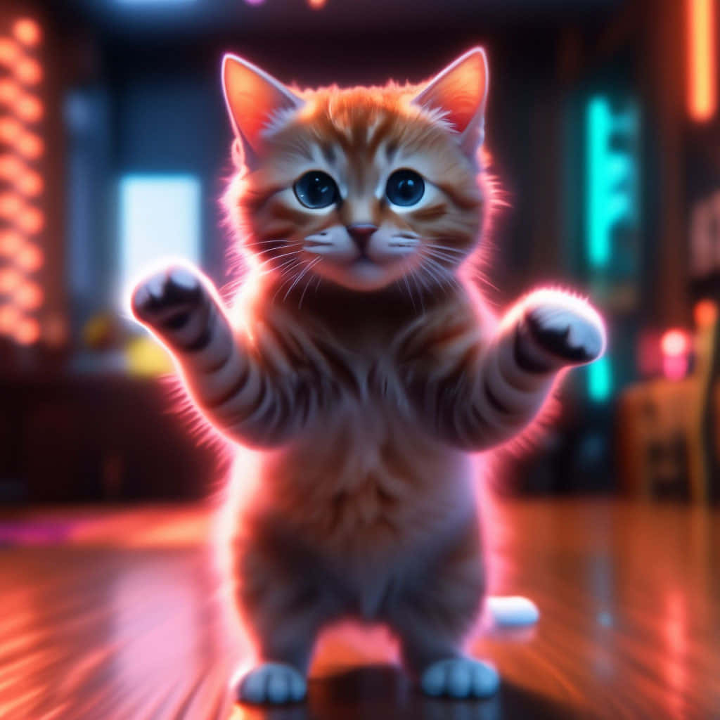 愛らしいダンスをする子猫のイラスト 壁紙