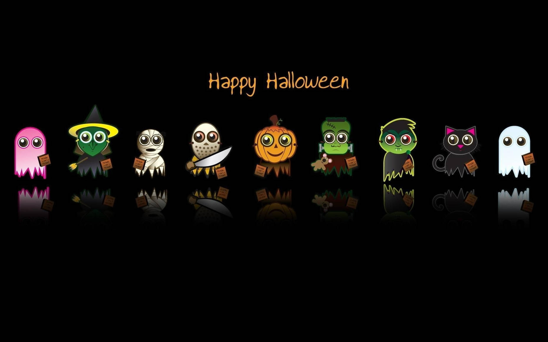 愛らしいハロウィンキャラクターがもたらす不気味な楽しさ 壁紙