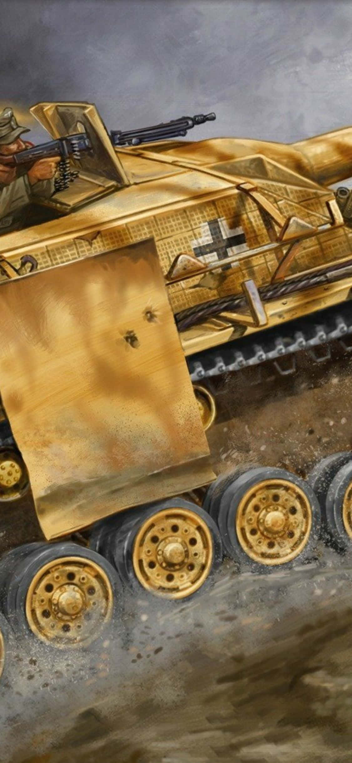戦車とその砲を描いた絵画 壁紙