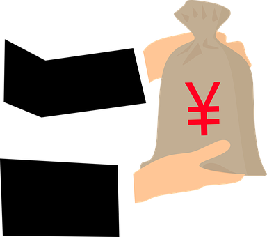 手に持った円の入った金袋 壁紙