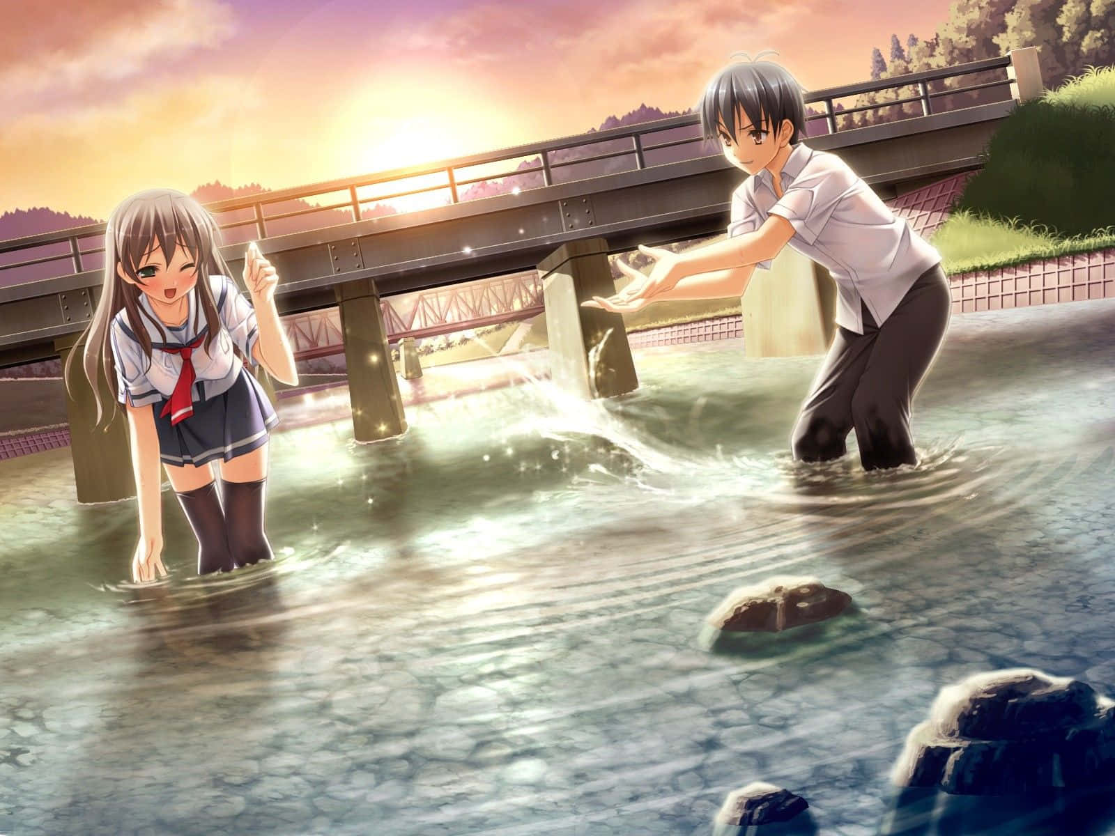 抱き合う若いアニメカップル 壁紙