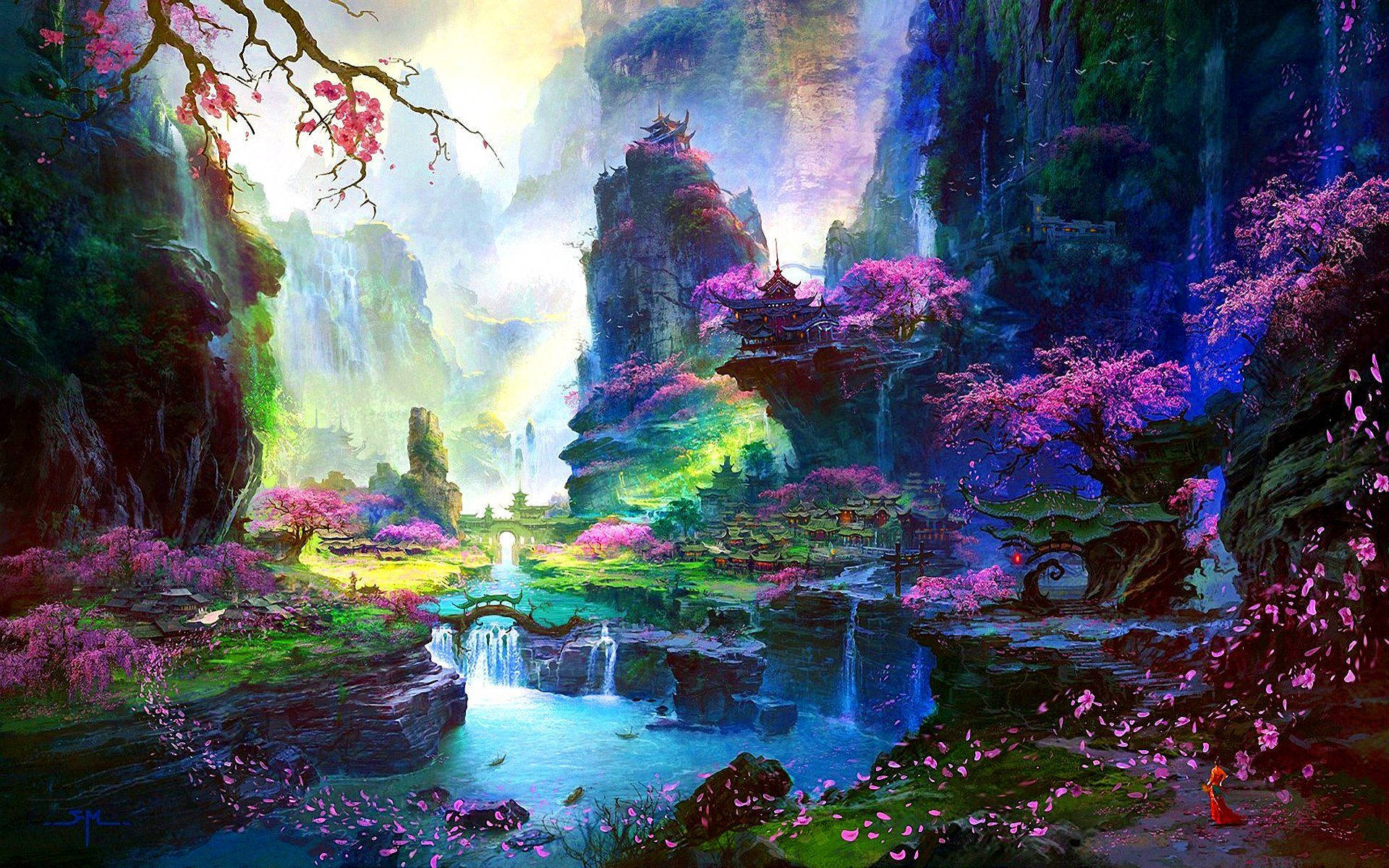 描かれた桜のアートの壁紙
