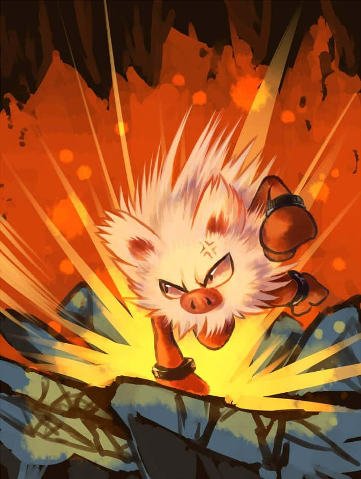 攻撃的なプライムエイプがパンチを繰り出すポケモン 壁紙