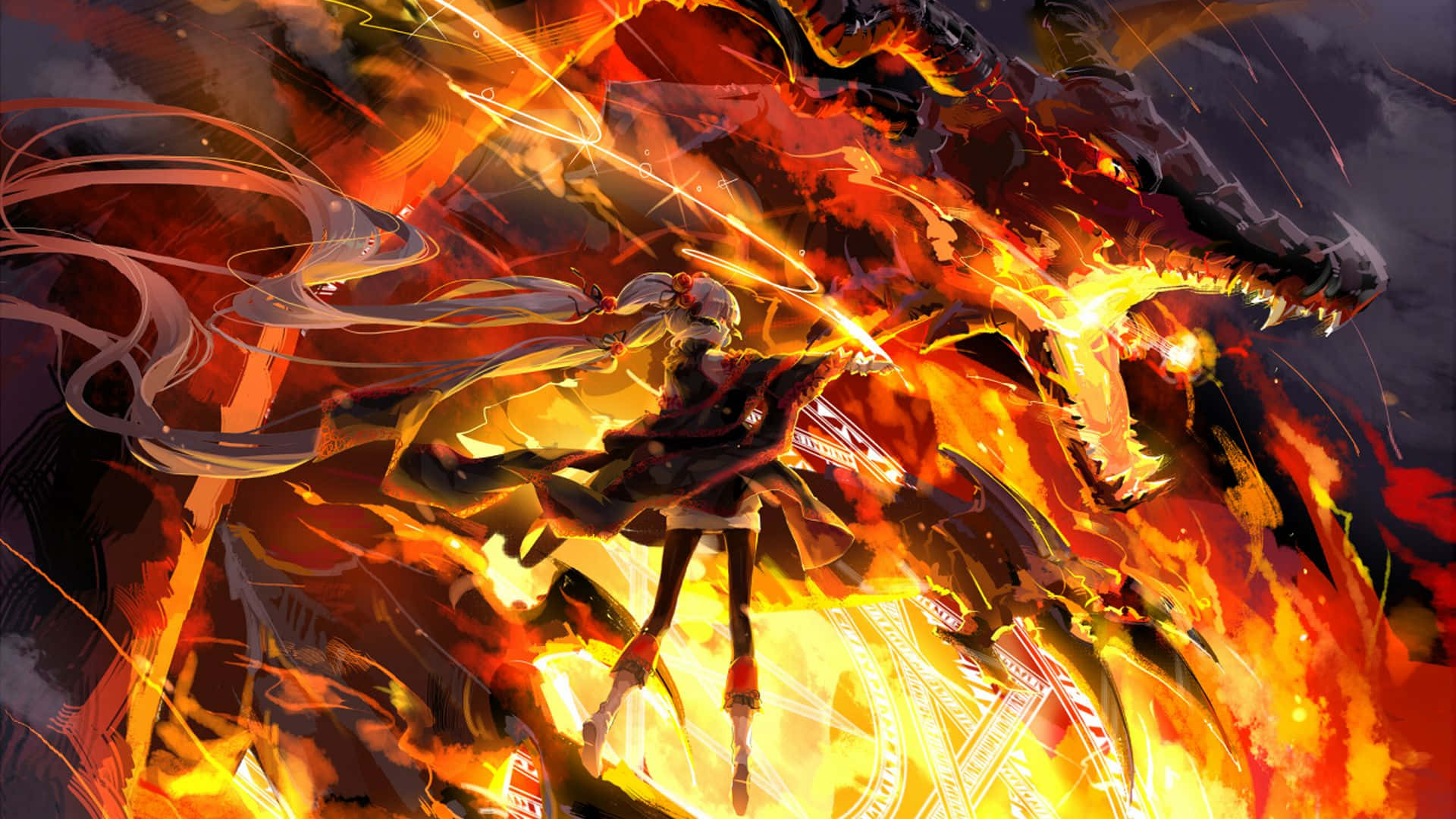 攻撃的な魔法の火を吹くドラゴンアニメ 壁紙