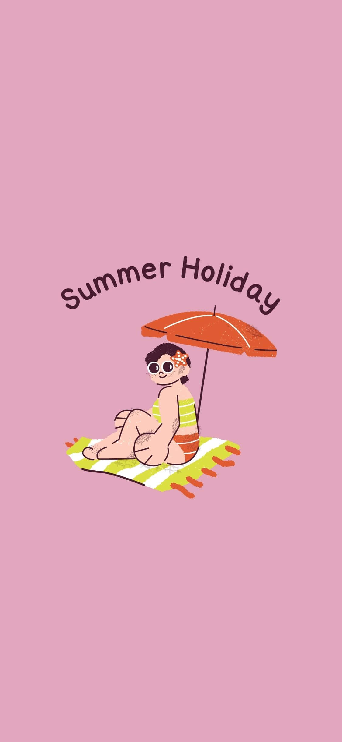 日光浴をする少女のイラスト iPhone X 夏の背景 壁紙
