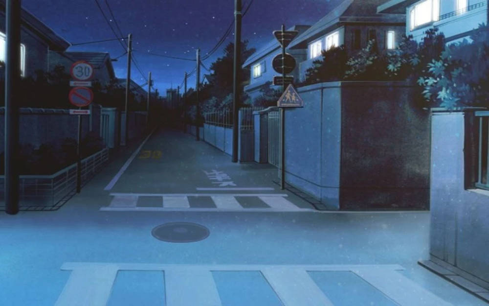 日本のアニメの暗い夜の街並み 壁紙