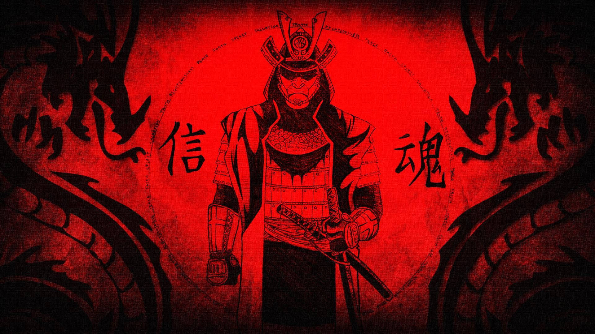 日本の侍 赤 双龍 壁紙