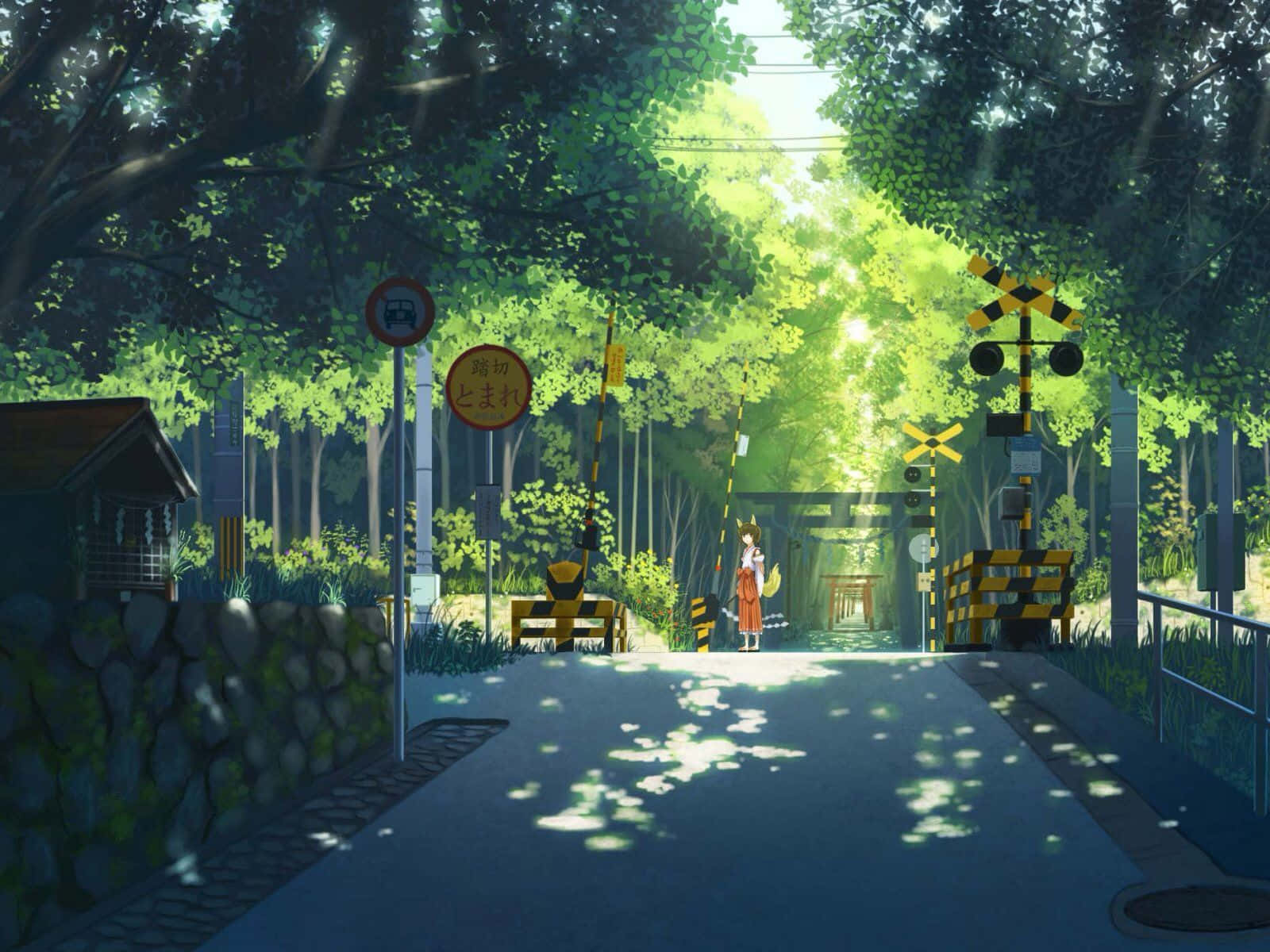 日本の緑あふれるアニメの街並み 壁紙