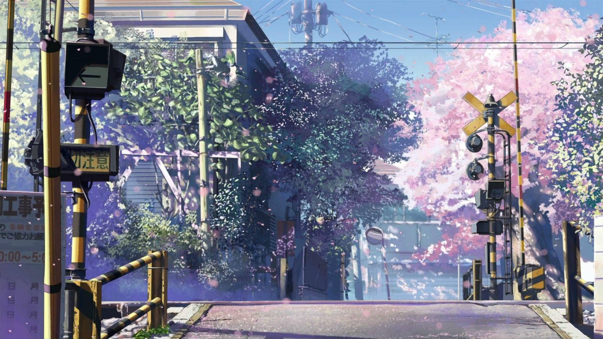日本の街並みアニメの春景色
