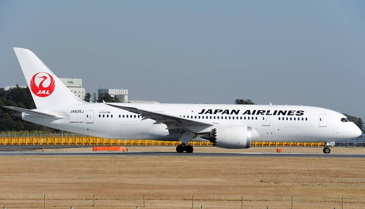 日本航空の飛行機が滑走路に駐機 壁紙