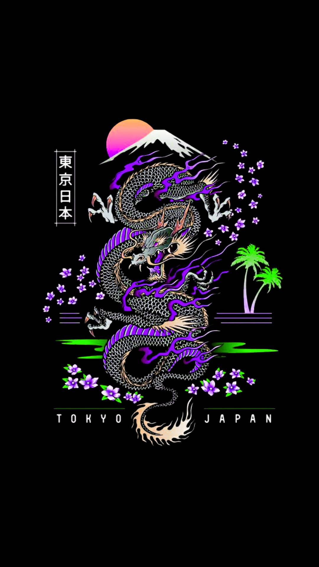 日本龍と富士山のアート 壁紙