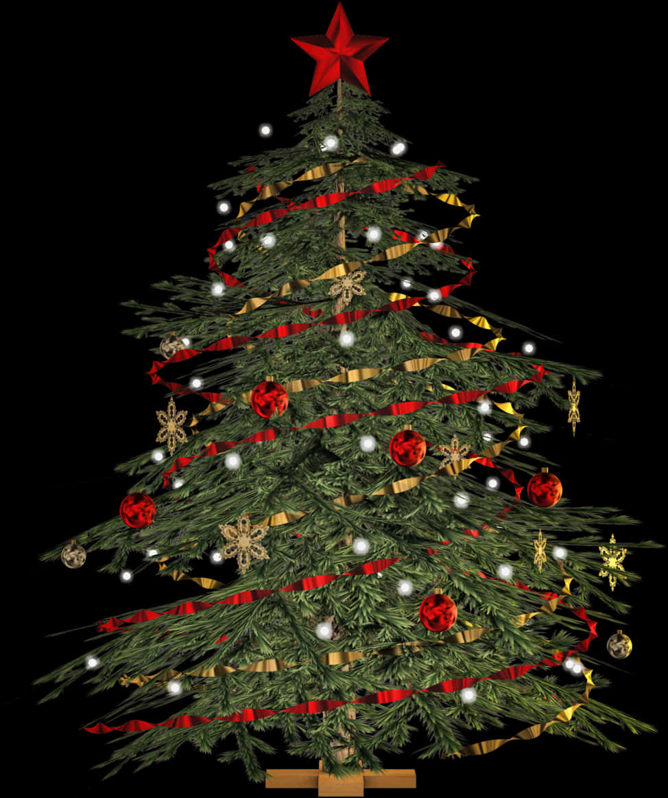 星の飾りがついた装飾されたクリスマスツリー 壁紙