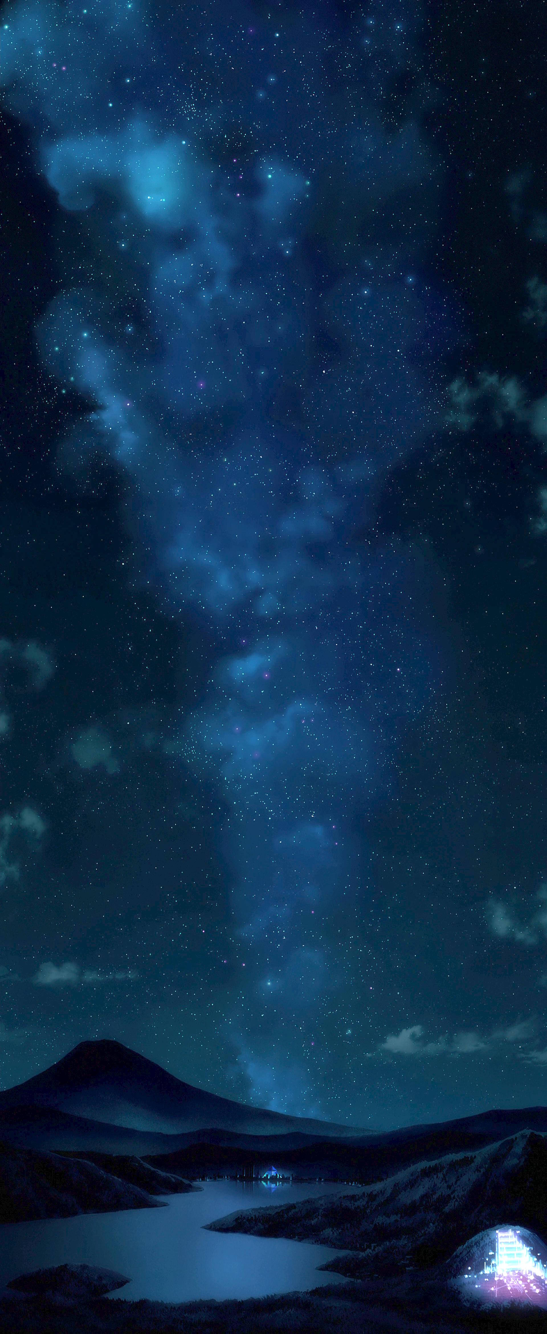 星空と湖のある夜の空 壁紙